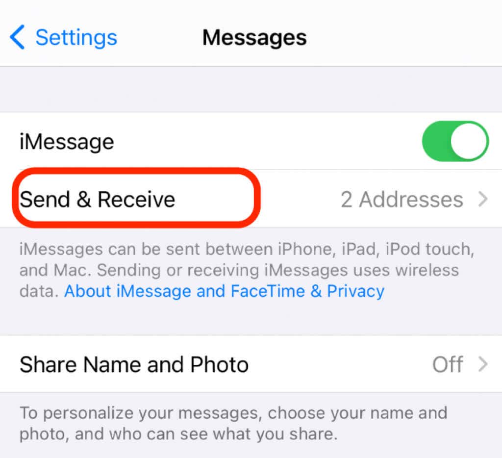 Messages > Send & Receive