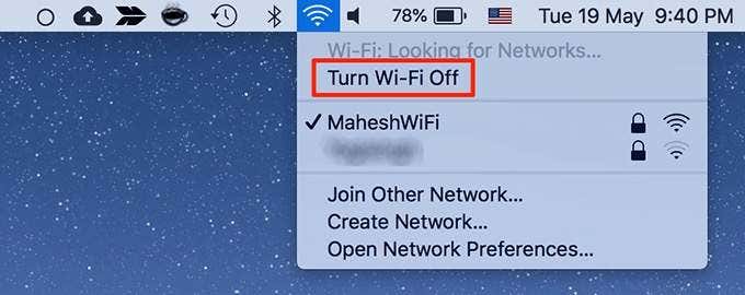 Turn Wi-Fi Off in Wi-Fi menu 