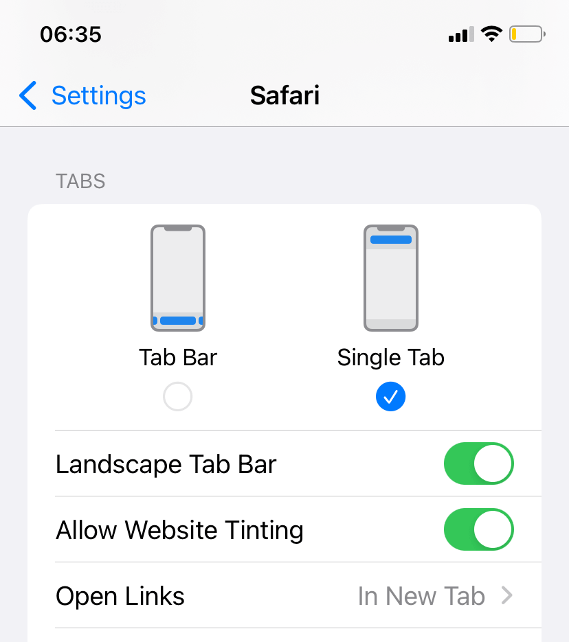 Settings > Safari > Tabs
