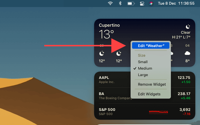 Edit button in right-click widget menu 