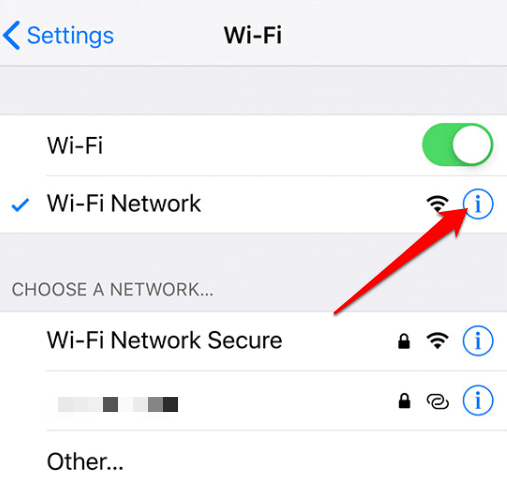 "i" next to Wi-Fi Network 