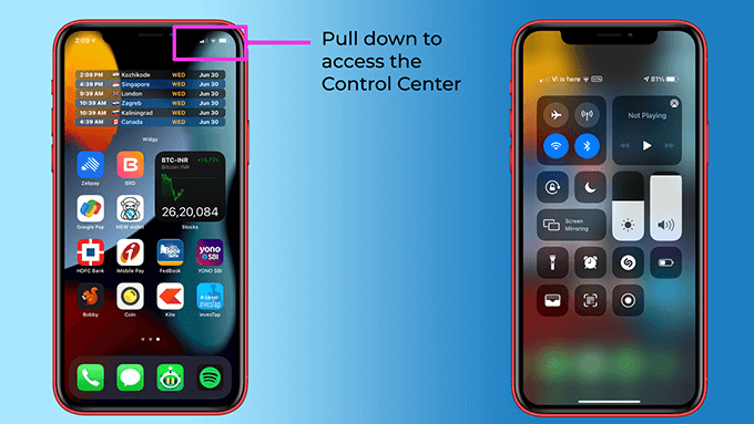 Pull down to access the Control Center