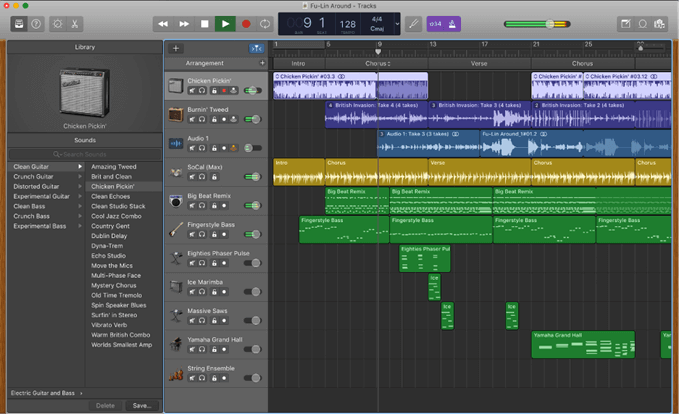 A song called "Fu-Lin Around" being recorded in GarageBand