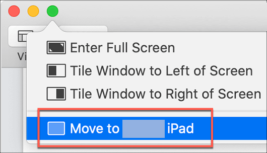 Move to iPad menu under green icon