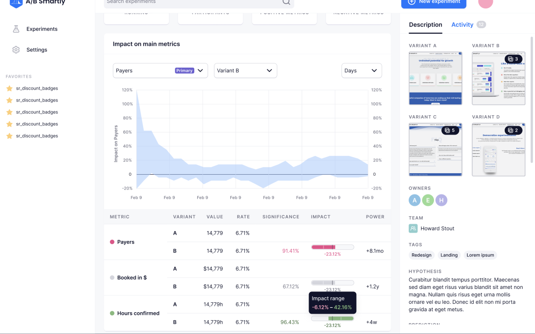 All the data shows up in the dashboards in near real-time, with only some seconds of lag. Look at graphs with triggered visitors and metrics over time. No need for custom reports to be able to do data deep dives. But if needed it’s still possible to query the raw data and mix it with your other data streams or your data warehouse. Use Looker or Tableau or run your own queries directly on Redshift or BigQuery.