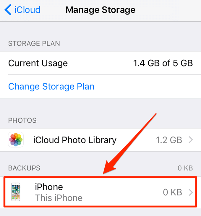 iPhone highlighted in Manage Storage window 