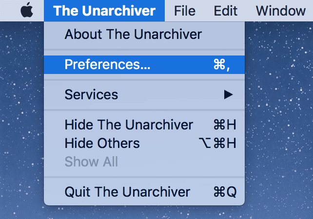 The Unarchiver Preferences menu 